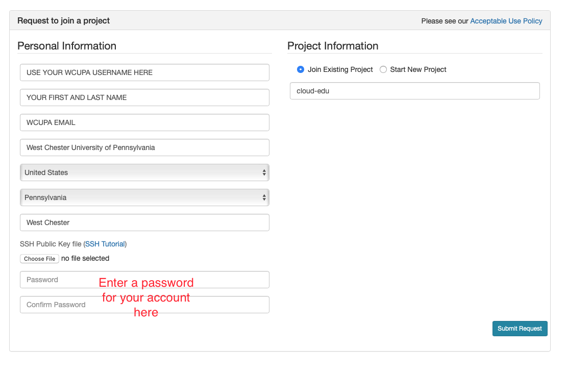 Account creation forms