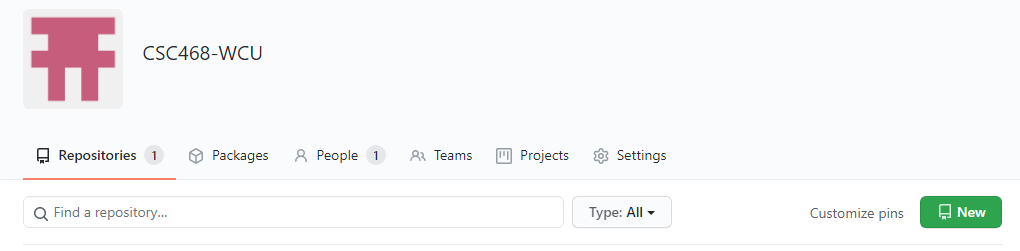 Button to create new repository