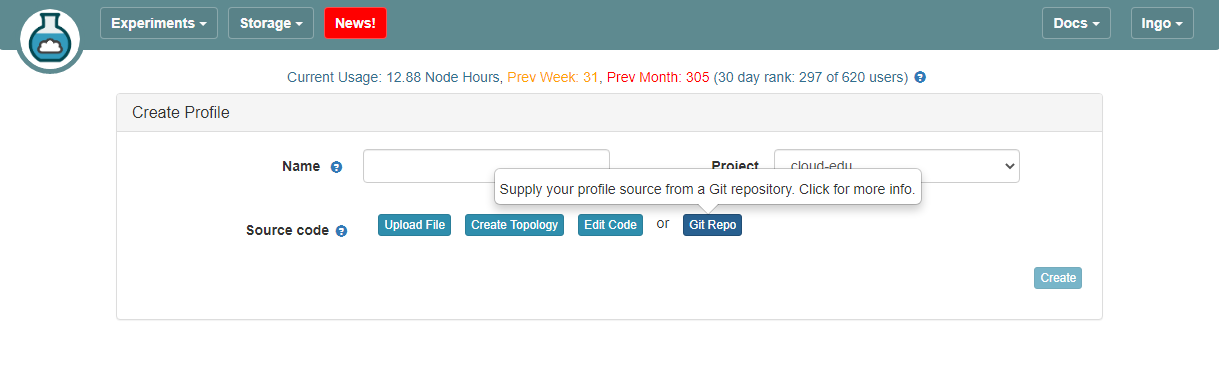 Create a CloudLab profile using Git Repo
