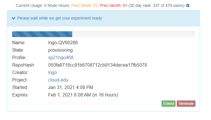 CloudLab experiment provisioning