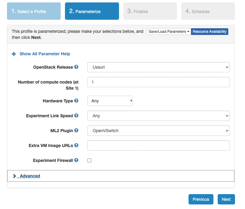 Patameterization options