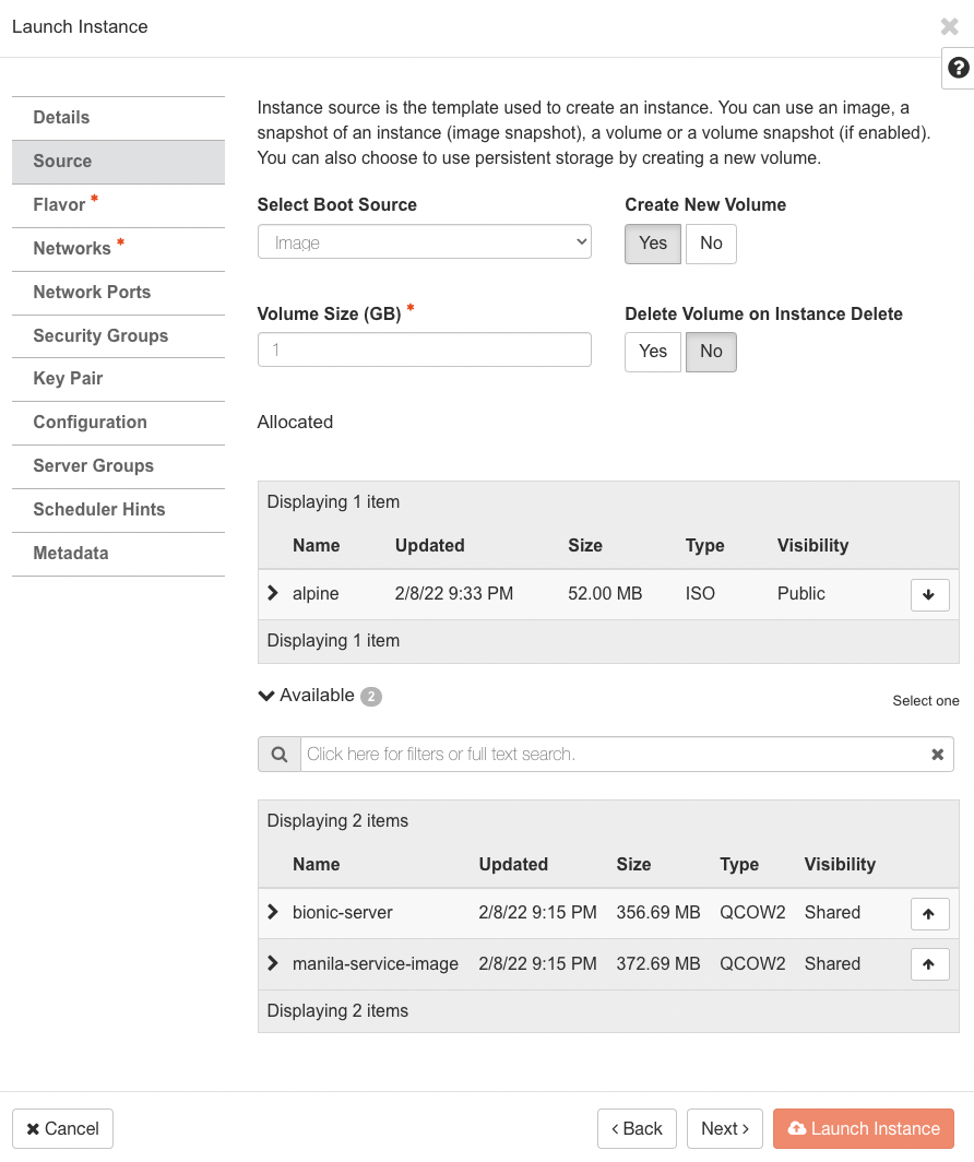 Selecting source with instance