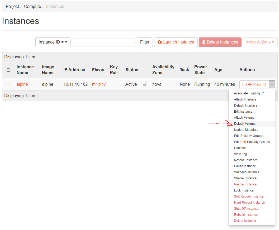 Option to detach volume