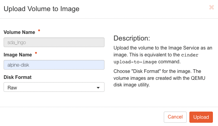 Upload volumes to image