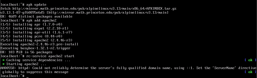 Update and install apache2
