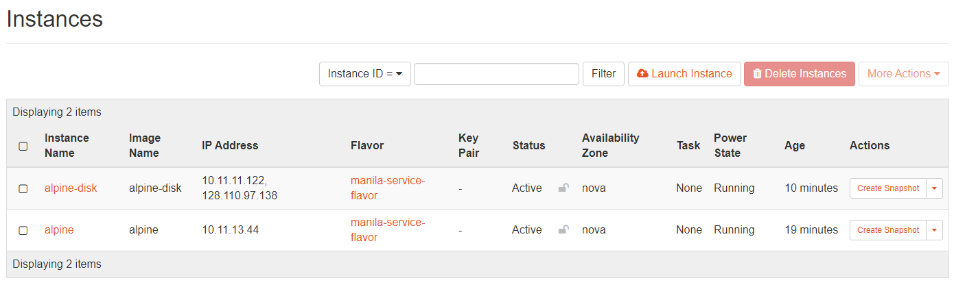 IP address on instance
