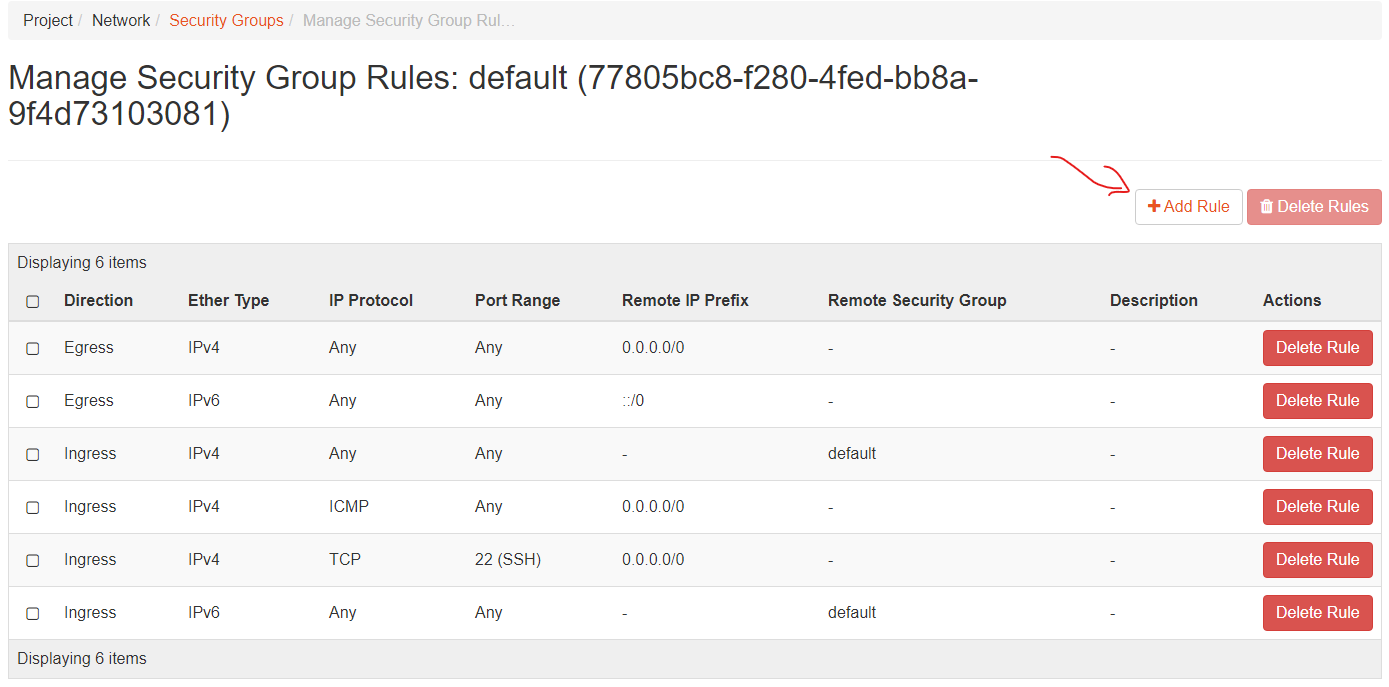 Security group rule lists