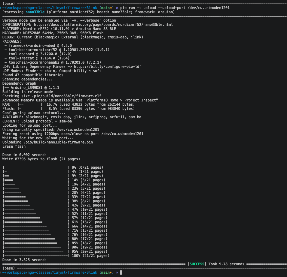 Upload the built source code to the board